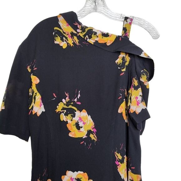 A.L.C. Lucia Silk Floral Black Off Shoulder Mini Dress Size 8 - Picture 10 of 12